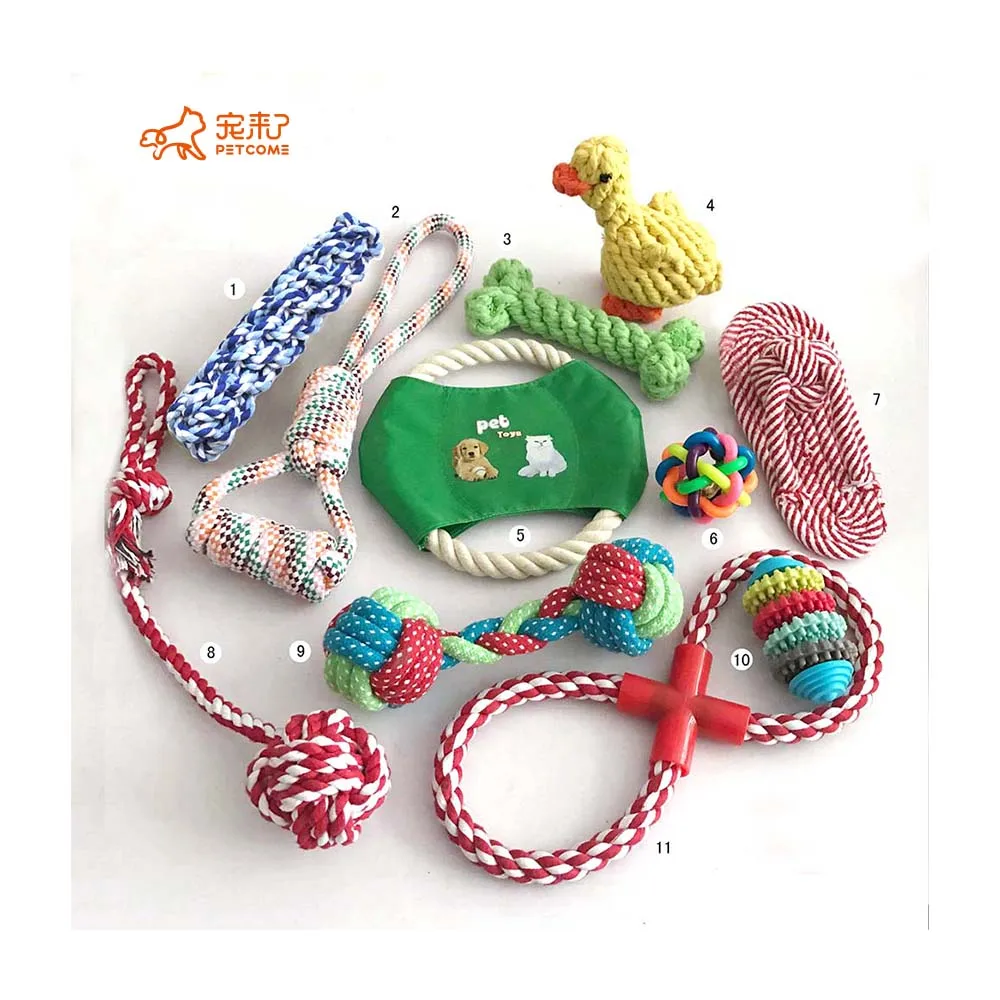 

PETCOME Manufacturers Direct Sale Eco Friendly Chewing Teeth Cleaning Interactive Assorted Dog Toy Set Rope, As picture