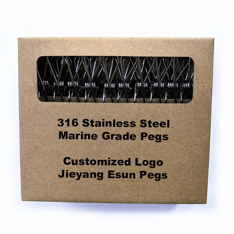 

Wholesale marine grade 316 stainless steel clothing pegs 304 stainless steel clothespin Laundry pegs in Customized Box printing