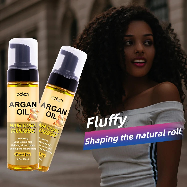 

Professional Hair Styling Organic Anti- Frizz Define Waves Argan Oil Hair Foam Mousse, Yellow