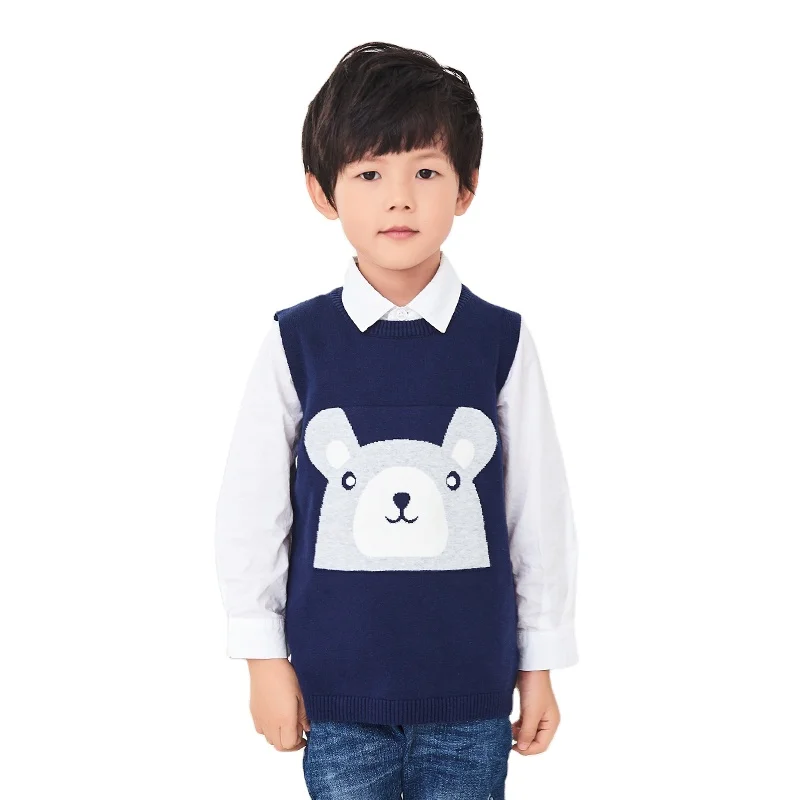 

Children's Wear Kids Knitted Vest V-neck Custom Cotton Print Vest Top For Boy, Gray