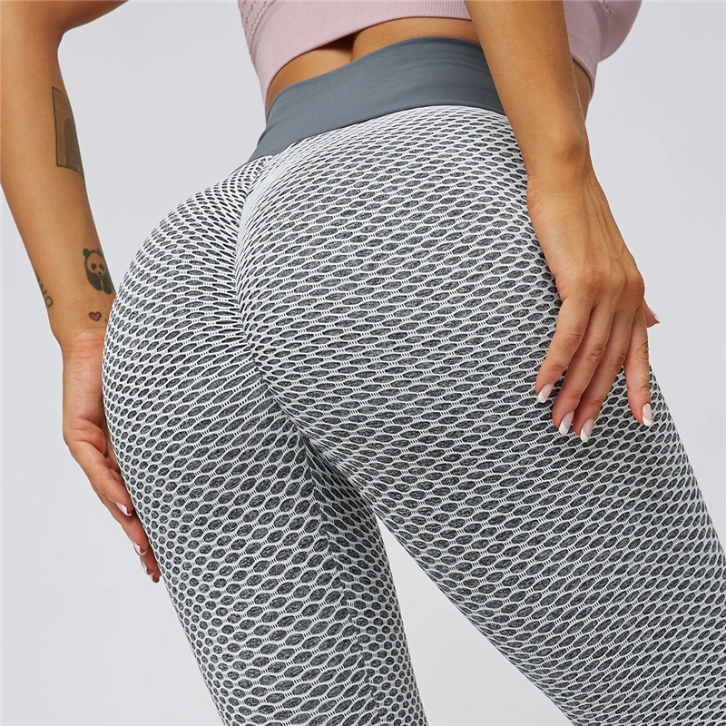 

Wholesale nylon spandex 3D jacquard knit yoga pants tights Honeycomb seamless high waisted leggings Sports, Solid