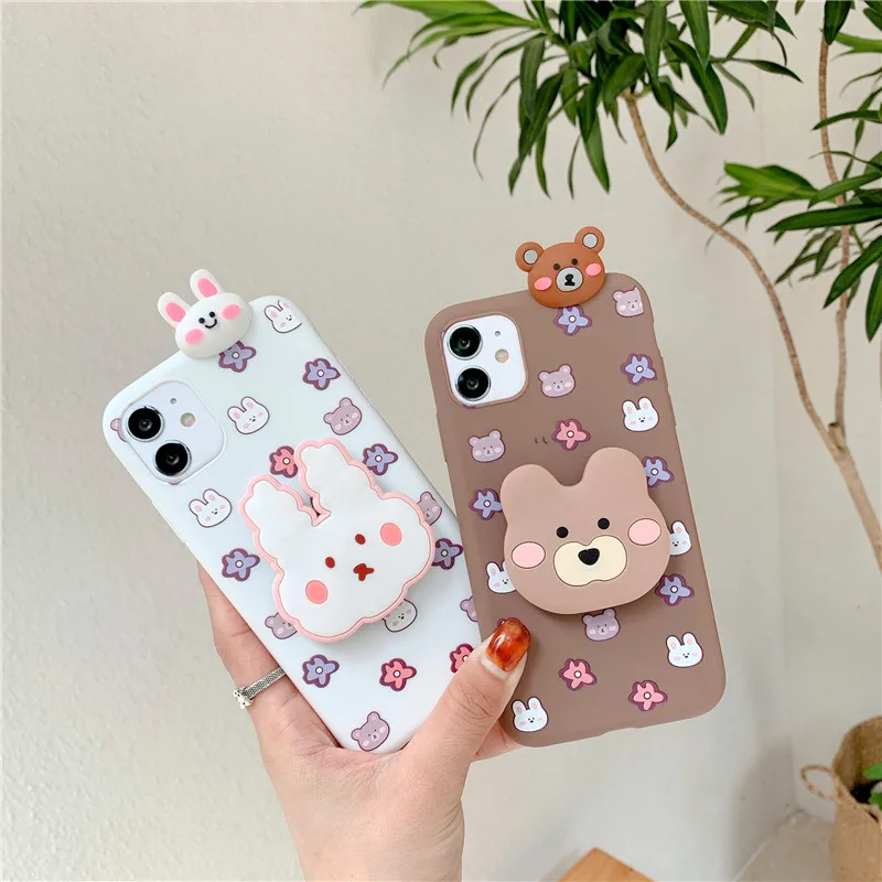 

Cute cartoon cover Cuddly bear and Bunny stand soft mobile phone cases for Samsung A32 A52 A72 S21 Note20 M51 A71 A02S A31 A11