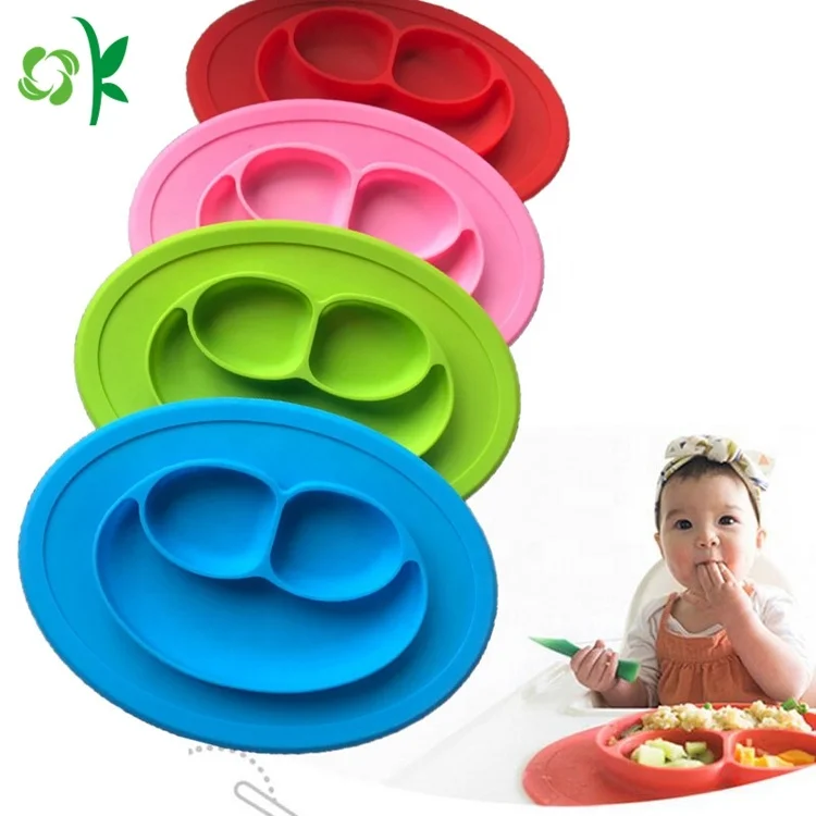

OKSILICONE Amazon Hot Sale Soft Silicone Baby Plate Wholesale Suction Smile Shape Silicone Bowl Feeding Plates For Children, Blue/green/red/purple/pink/customzied color