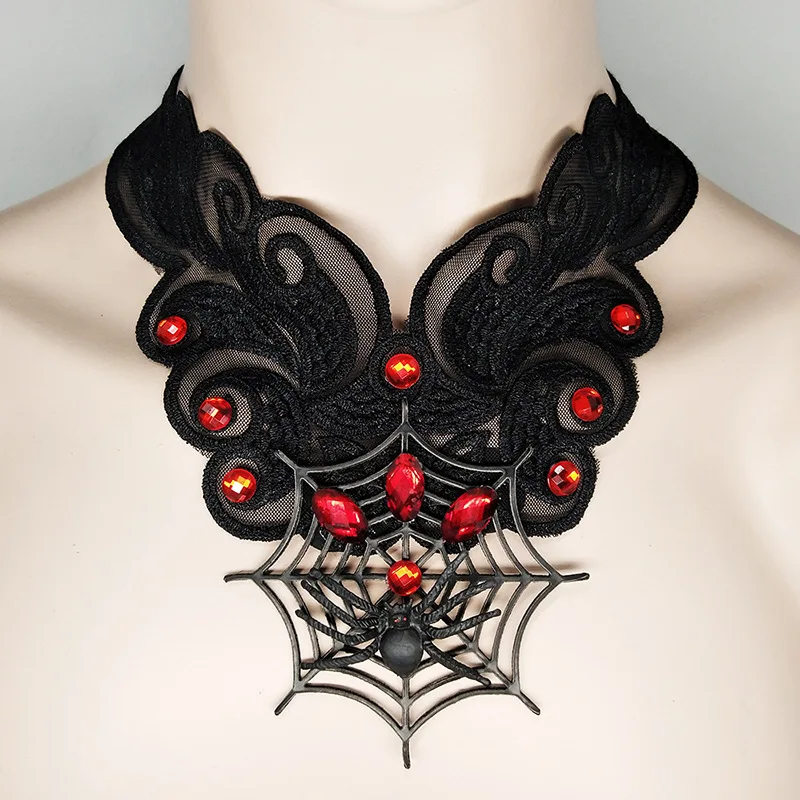 

European women's vintage style necklace Neckband lace necklace Spiderweb Halloween items Clothing accessories wholesale