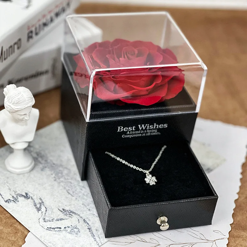 

Wholesale 2021 New Idea Valentines Gift Sets Eternal Rose Flower Artificial Preserved Roses In Acrylic Jewelry Gift Box