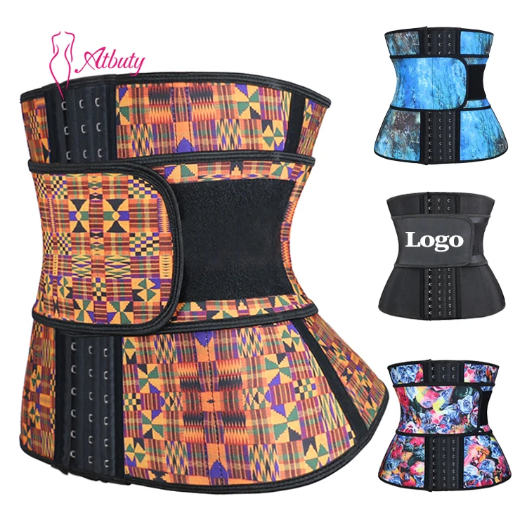 

Floral Big Hook Woman Corset Latex Waist Trainer With Belt, As shown