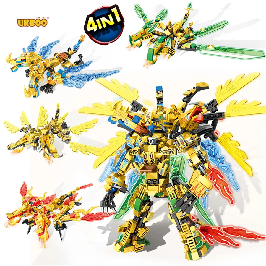 

UKBOO Free Shipping 243PCS Education Toys Golden Warrior Mech Robot Dragon Figures Model Buiding Bricks Blocks for Children