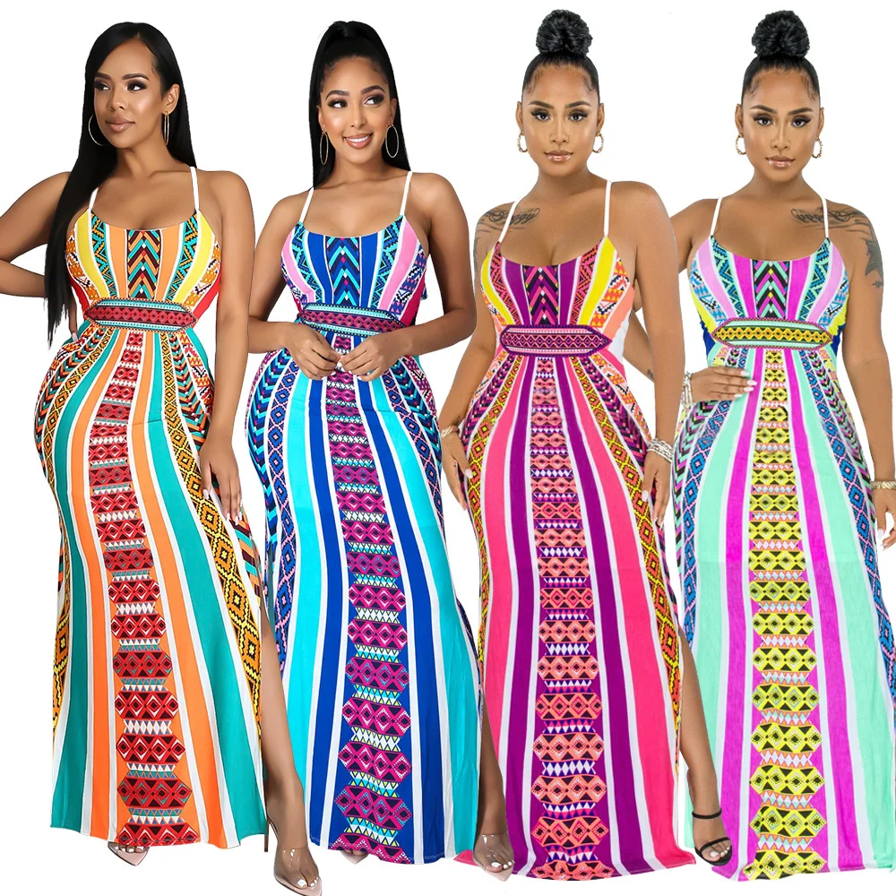 

Summer 2021 Popular Print Dresses Women Infinity Causal Elegant Dress Factory Wholesale Cotton Rainbow Ladies dresses designs, 12 color as picture