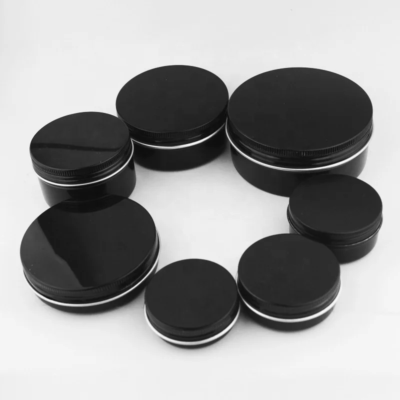 

Matte Black Solid Round Cosmetic Container for Cream Skin Care Tea Customized Logo Aluminium Tin 10ml 20ml 50ml 100m 150ml 250ml