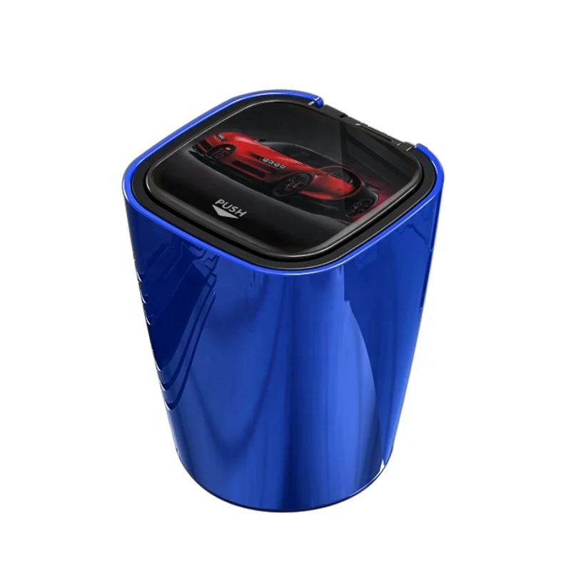 

Custom logo ABS shell steel inner portable car ashtray with led light, Blue/red/blue