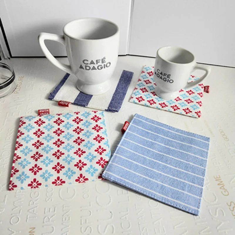 

Nordic geometric pattern skid resistant anti-scalding heat pad insulation cotton and linen cup coaster, As picture