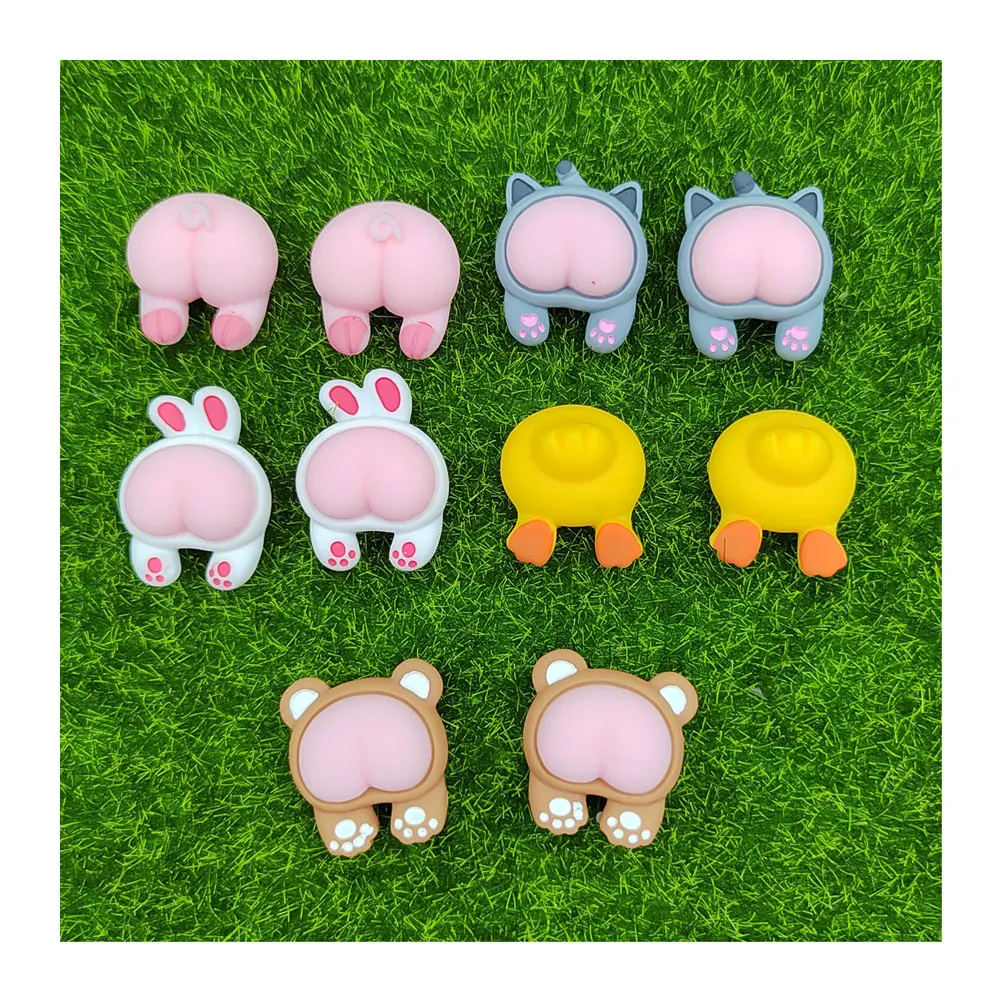 100pcs Simulation Cartoon Animals Hip Flatback Butt Resin Cabochons Crafts Miniature Art Phone Decoration Hair Bow Accessories