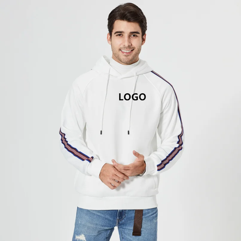 

2021 Custom LOGO Unisex Spring Polyester Simple Striped Hooded Plus Size Couple Sweater, Picture