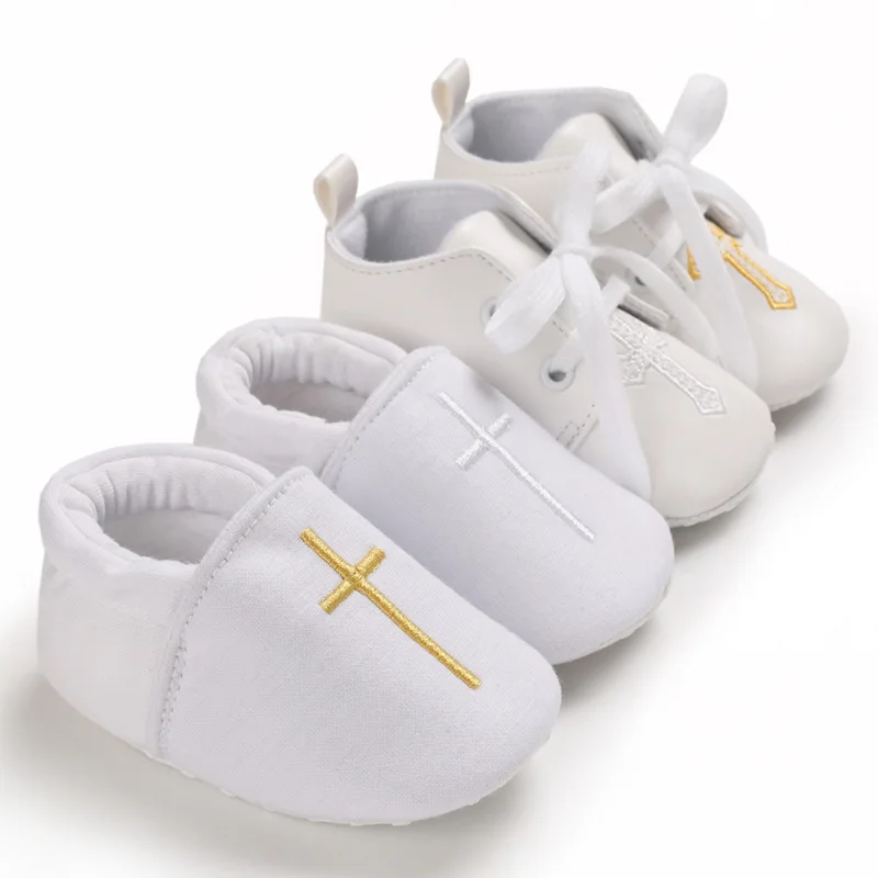 

Amazon hot plain white shoes infant newborn Baptism Christianity Indoor Barefoot soft sole Baby shoes