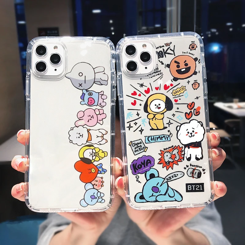 

ZUIDID Cute Cartoon BT21 Clear Phone Case For iPhone 11 12 Pro Max X XS XR SE20 7 8 6 Plus Korea Style Soft Silicone Cover Shell