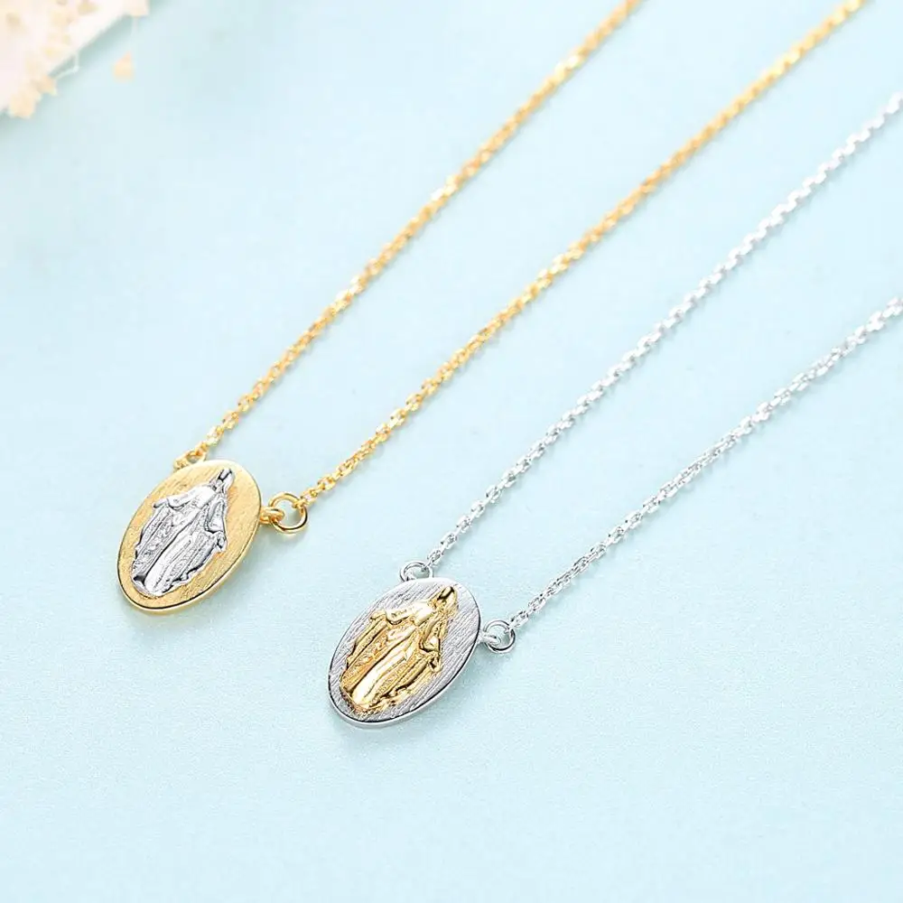 

European Religious Accessories 925 Sterling Silver Virgin Mary Necklace Minimalist 18K Gold Jewelry, Gold, silver