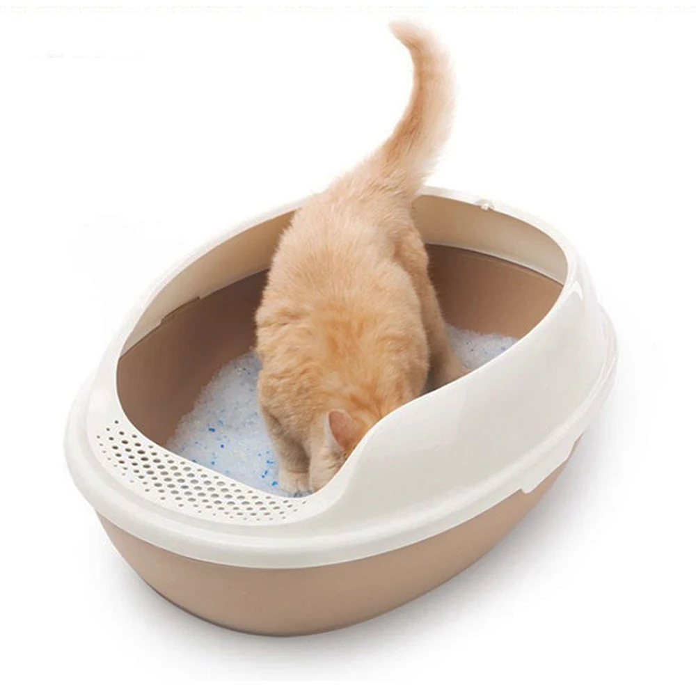 

ZMaker Double Layer Semi Enclosed with Sift Mesh Screen Pet Cat Toilet Litter Box, Pink, coffee, white, blue