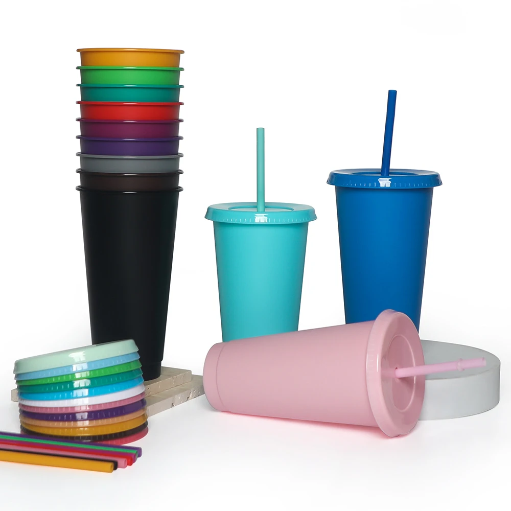 

Wholesale eco friendly single wall Solid pp tumbler cold coffee custom reusable plastic cups with lid