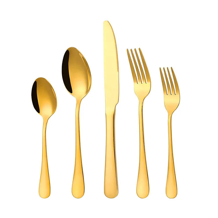 

18/0 Stainless Steel Tableware Set Spoon and Fork 5pcs Silverware Flatware Gold Cutlery Set, Silver/gold/rosegold/black/rainbow