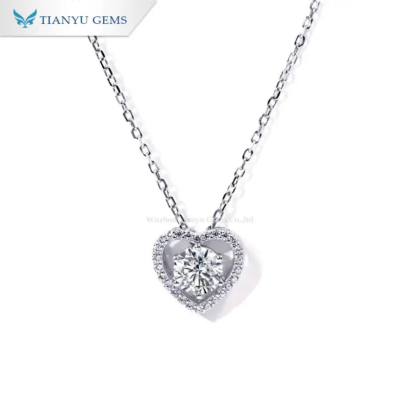 

Tianyu Gems 925 Silver Jewelry 18K Gold Plated White Color Round Moissanite Heart Pendant Necklaces