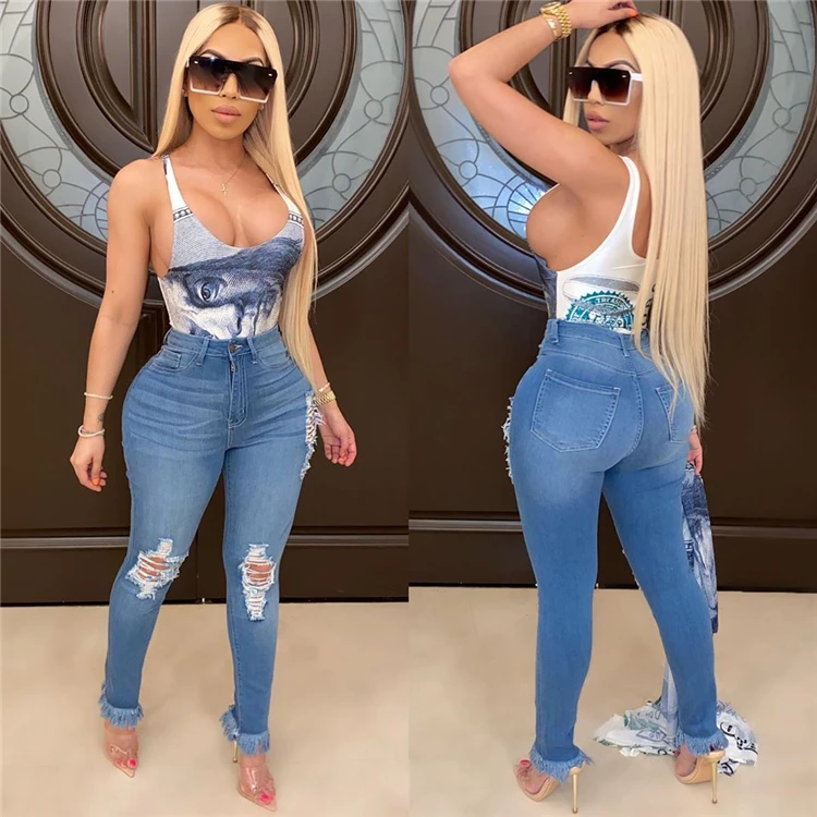 

W8807 Winter ripped jeans women skinny pencil pants women's jeans with vintage