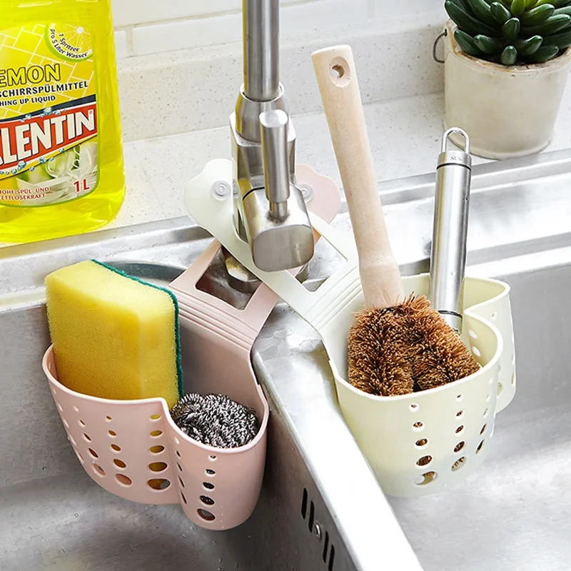 

Kitchen Sink Hanging Basket Faucet Sponge Holder Storage Organize Holder Plastic Draining Bag With Sucker Container