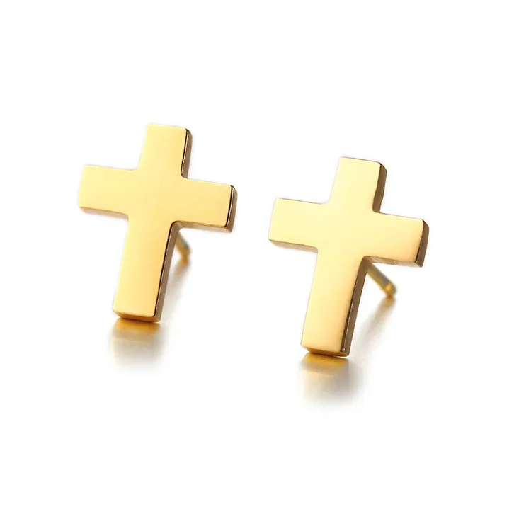 

ES1067 Men's Jewelry Gold Plated Stainless Steel Cross Studs Earrings for Men