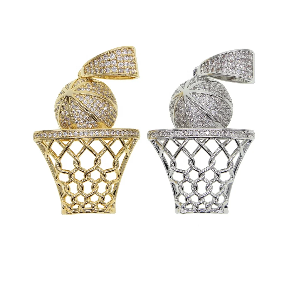 

Basketball Hoop Pendant Necklace Men Long Chain Necklace Gifts Sports Hip Hop Couple Jewelry, Silver