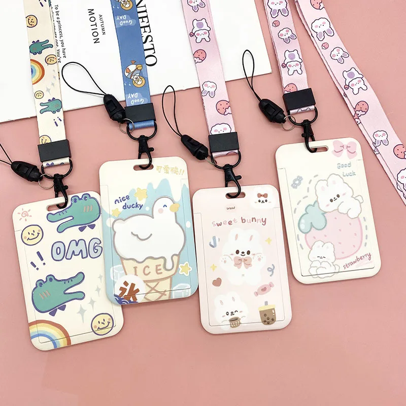 

2023 Lanyard Hello Ketty Neck Pouch with Cartoon Image Keychain ID Badge Holder Cute Credit Card Case for Students Boys Girls