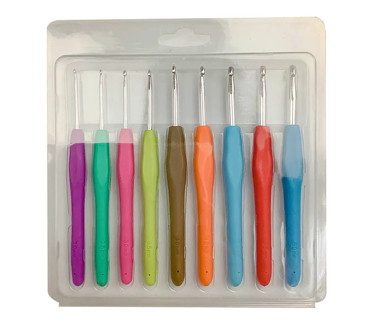 

Color TPR soft handle metal aluminum crochet needle set large solid soft handle aluminum crochet needle