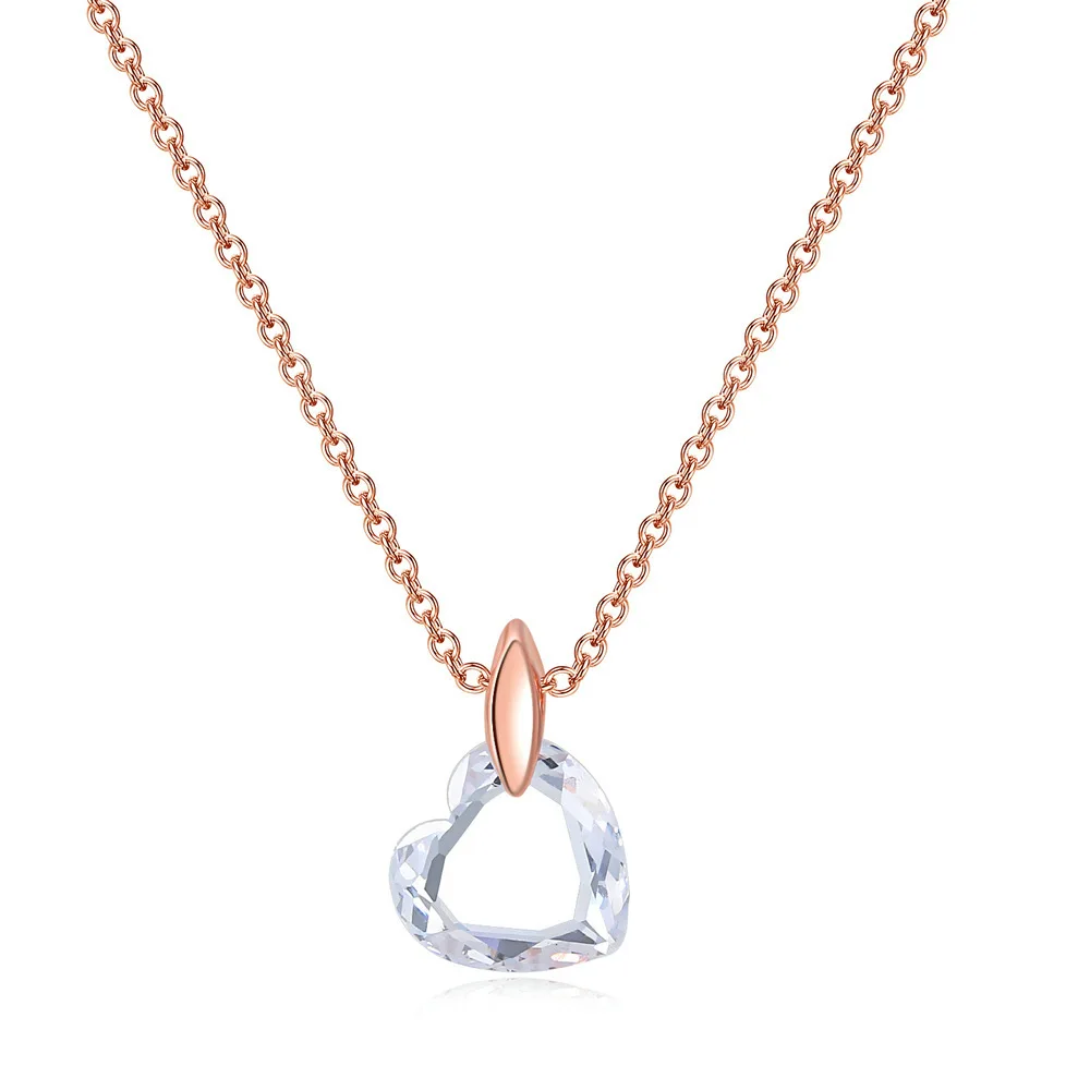 

Birthday Gift 18K Rose Gold Plated Cubic Zircon Necklace Crystal Heart Pendant Necklace Cubic Zirconia Jewelry For Women Girls