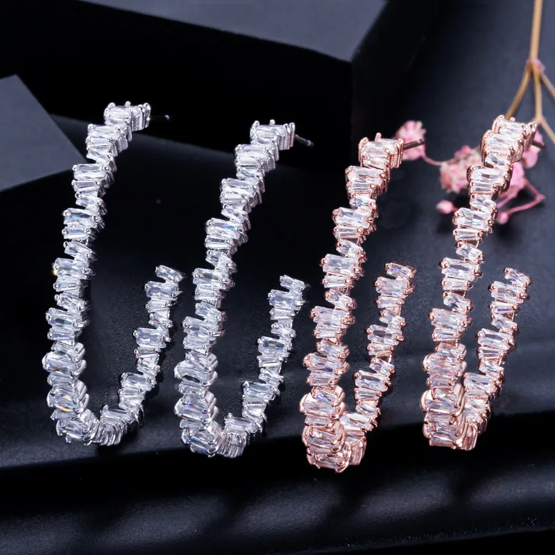 

High quality rose gold plated cz hoop earrings large jewelry irregular zircon hoops earings for women