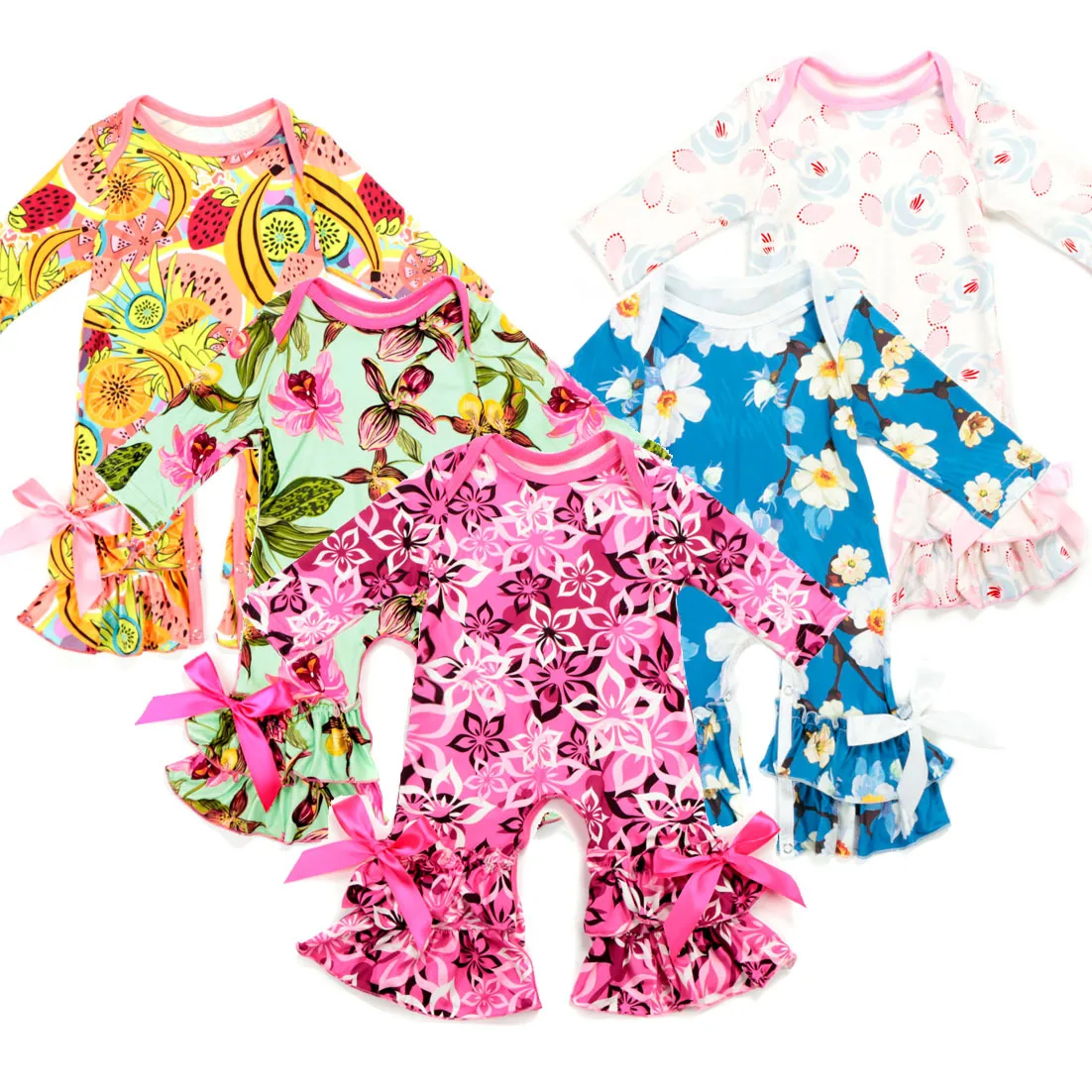 

Summer infants' suits girls round neck short-sleeved T-shirt floral print flared pants one-piece, Picture shows