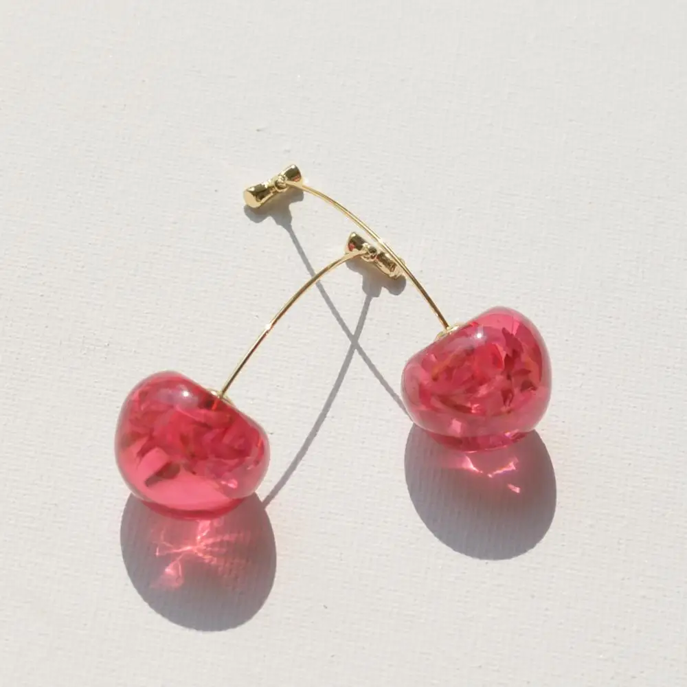 

WSYEAR New resin design lovely girl fresh cherry sweet pink dry cherry earrings fruit earrings