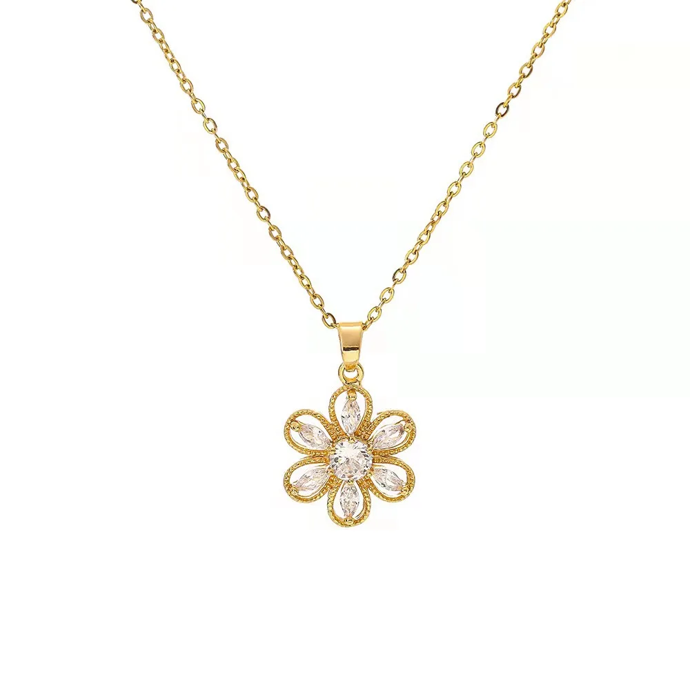 

New 18k gold-plated flower necklace female micro-inlaid collarbone chain niche simple stainless steel necklace