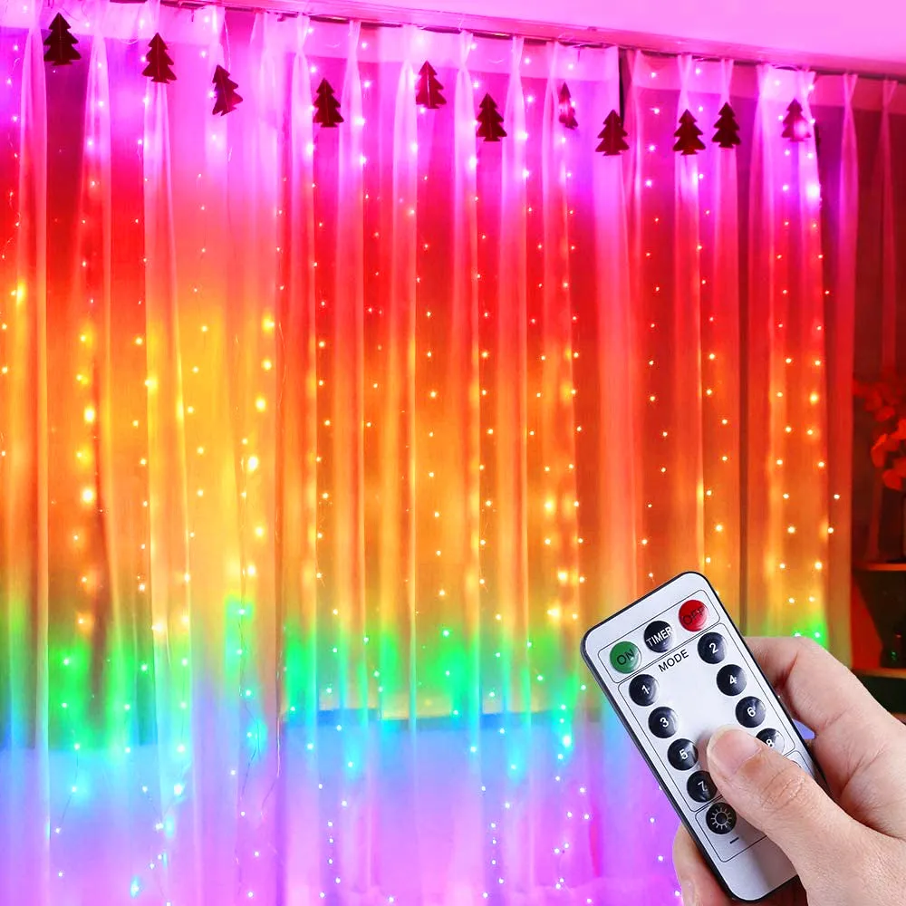 Latest New style Rainbow color 8 modes Christmas Icicle Fairy Twinkle window curtain string lights for Christmas party holiday