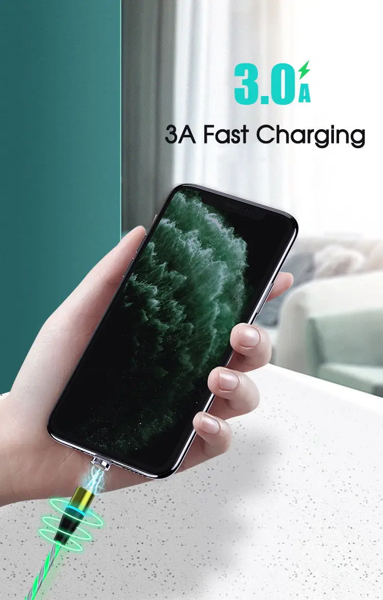 Magnetic USB Charger 1M 3 in 1 USB Charging Data LED Metal Micro USB 6.6ft cable charging for iphone/android - ANKUX.COM