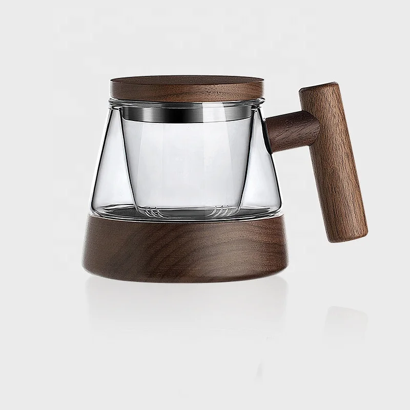 

SOULCHE Glass Tea Mugs with Filter Magnetic Suction Glass Cup Office Tea Cups with Wooden Handle and Lid, Transparent