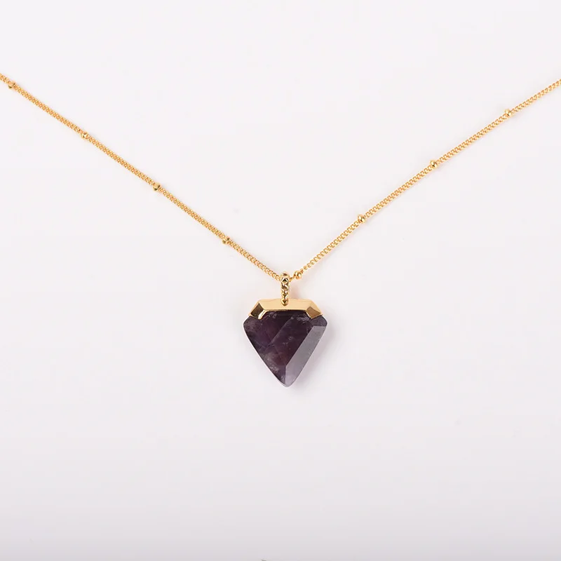 

925 Sterling Silver 18k Gold Plated Geometric Purple Crystal Pendant Necklace S925 Natural Healing Stone Amethyst Necklace