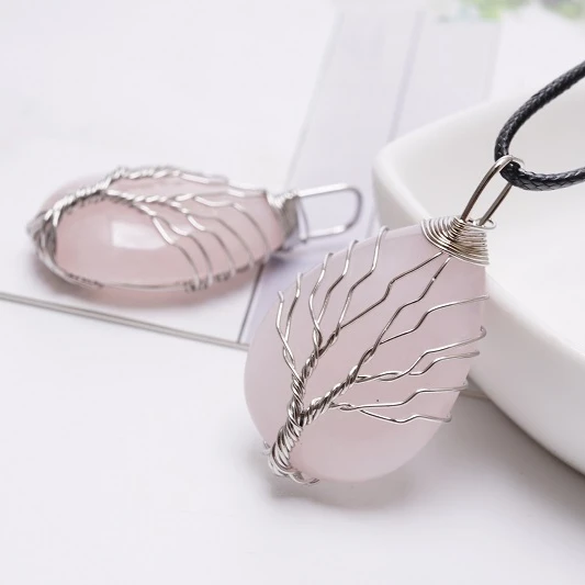 

Natural rose quartz drop-shaped quartz crystal pendant jewelry making necklace, Brown
