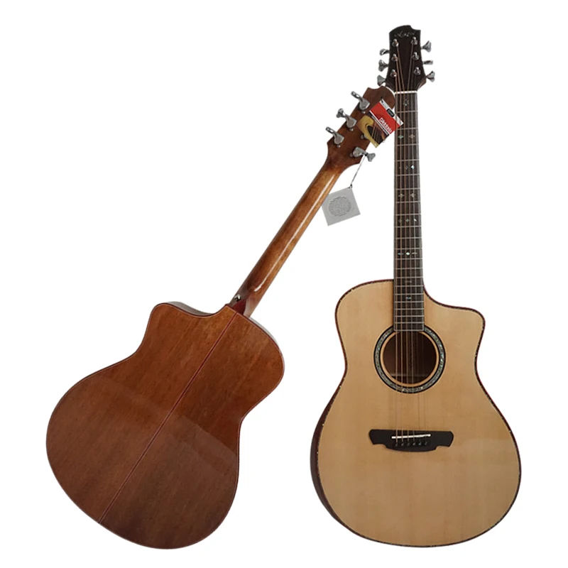 Handmade Glossy All Solid Body Acoustic Guitar Professional Folk Guitar with Cutaway and Armrest Design Musical Instrument