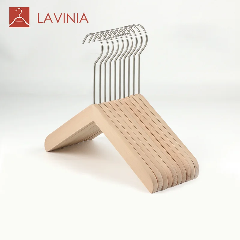 

Factory Good Quality Wood and Bamboo Clothes Hanger With Chrome Hook, Natural