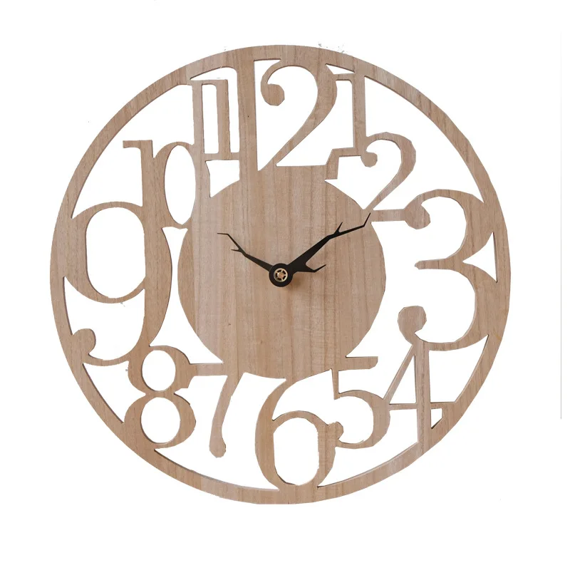 

European creative romantic digital abstract clock sycamore wood light luxury living room modern minimalist wall clock