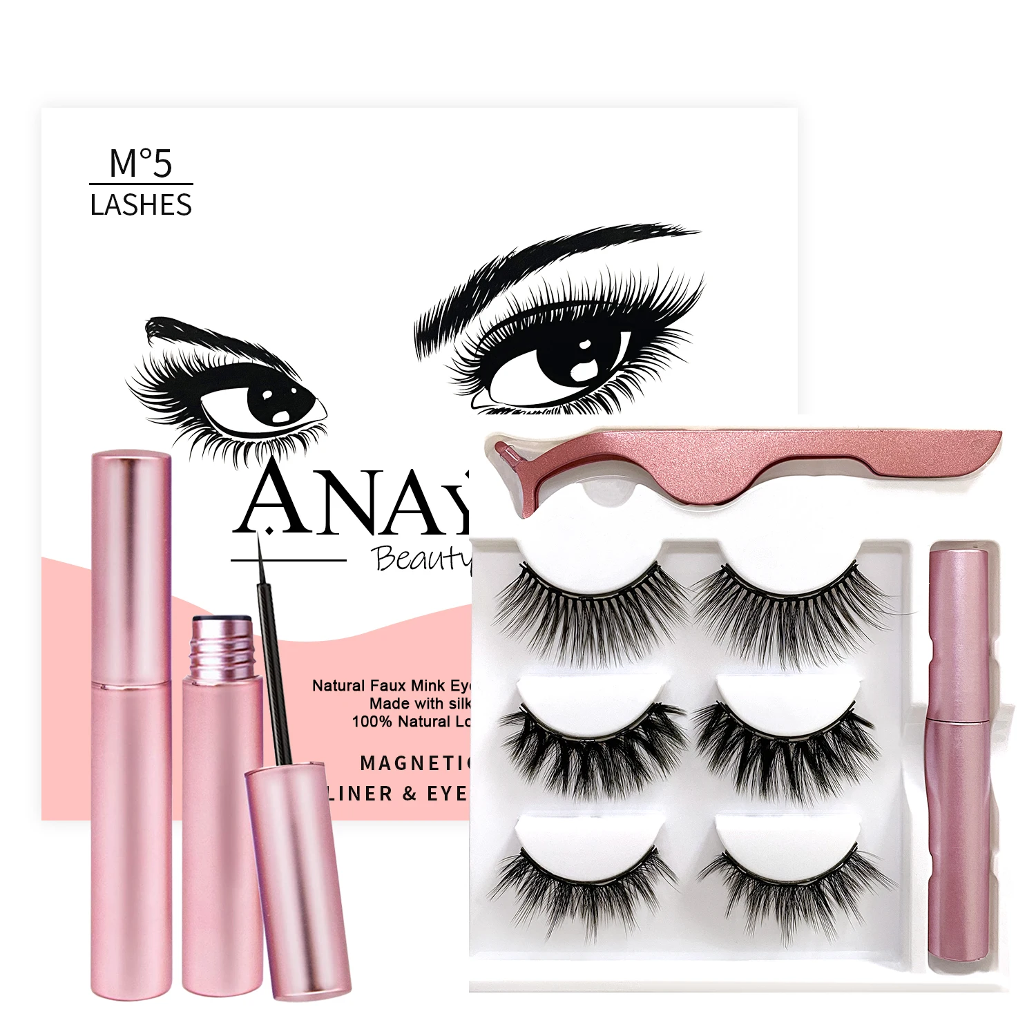 

High quality light weight 3 d magnetic eyelashes customized lash box private label 3d wholesale natural magnetic eyelashes, Black color