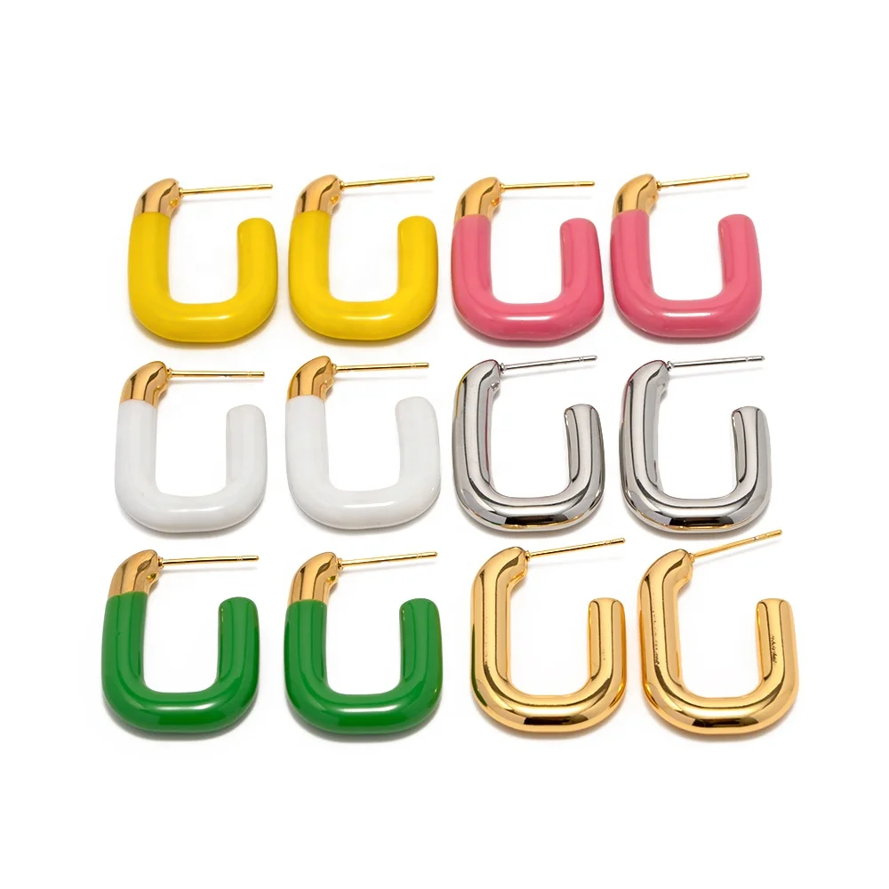 

Newest Colorful Enameled U-Shaped Opening Earrings Jewelry Stainless Steel Silver 18K Gold-plated Hoop Earrings