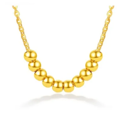 

shipping free solid Gold 999 Necklace 3D hard beads gold necklace 24K Gold necklace