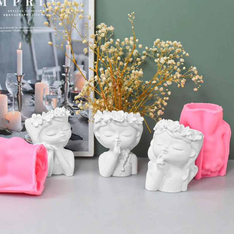 

Early Riser 3 Styles Cute Girl Vase Pen Holder Flower Pots Planters Silicone Mold Cement Storage Box Home Decors Mouldings