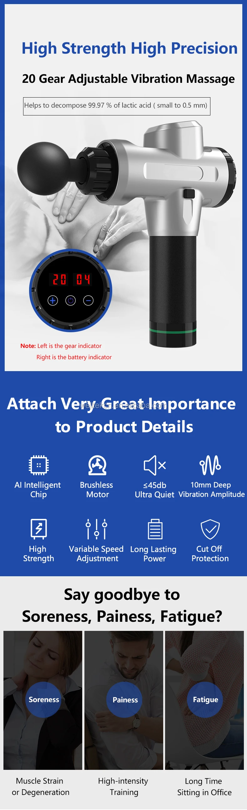 Rechargeable Lithium Battery Deep Muscle Massage Gun Cordless Tissue