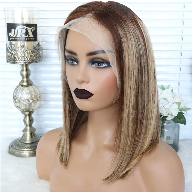 

ON SALE Stock 100% virgin human hair 4/27 ombre two tone highlight color glueless straight 13x4 lace front short bob wig