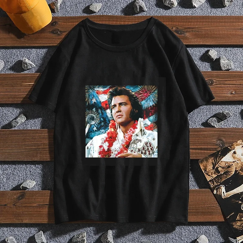 

Wholesale High Quality Presley Print T-Shirt Top Men Black 100% Cotton Tshirt Summer Brand Top Tees, Picture